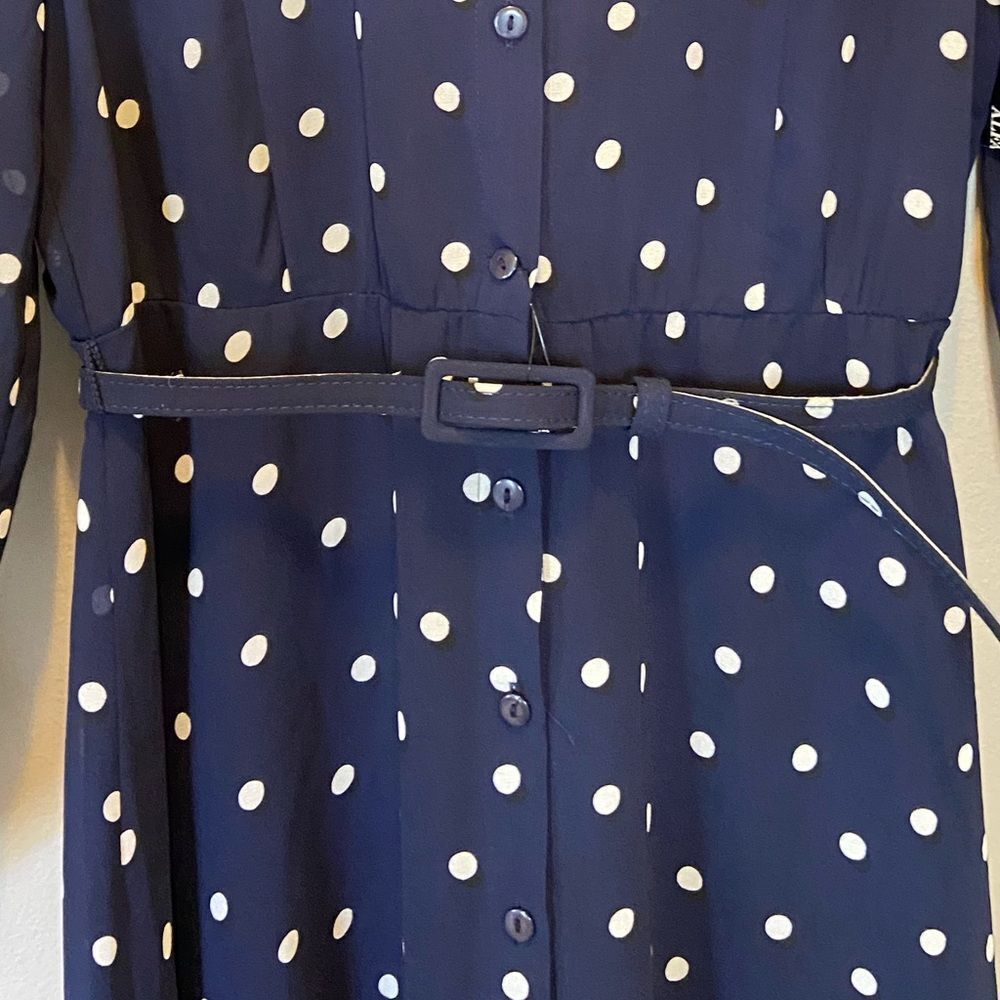 Navy Polka Dot Shirt Dress - Picture 5 of 8